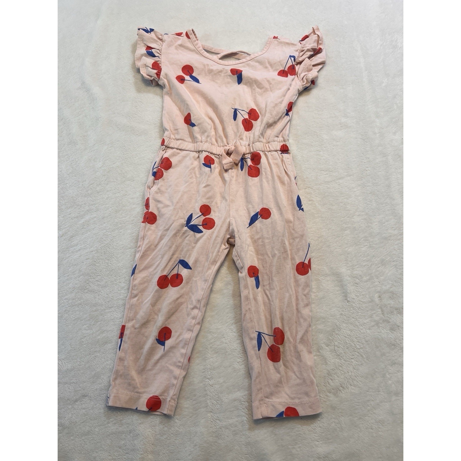 Tea 2t Cherry Romper Jumper Ruffle Sleeves Long Pants